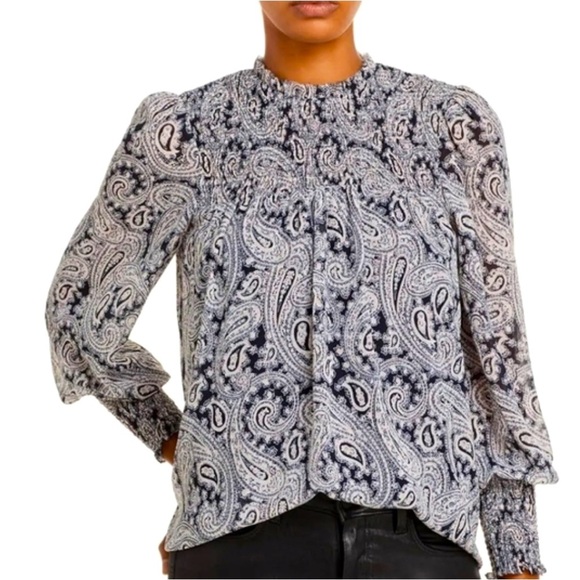 Cinq á Sept Stephanie Paisley Smocked Blouse sze M - Picture 1 of 16